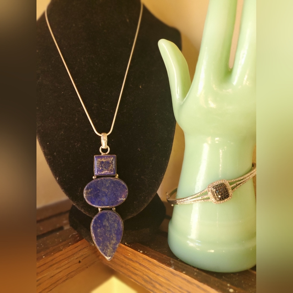 Lapis Lazuli necklace pendant AND bracelet. Bracelet mark BR SUN & both are 925